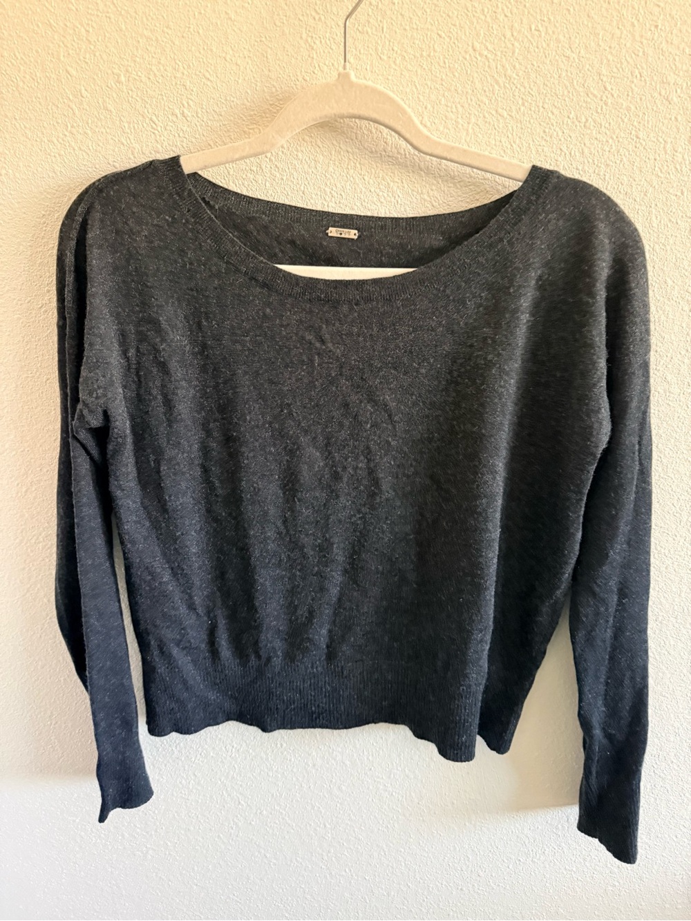 Chan Luu Dark Gray Scoop Neck Cropped Cashmere-Silk blend Sweater